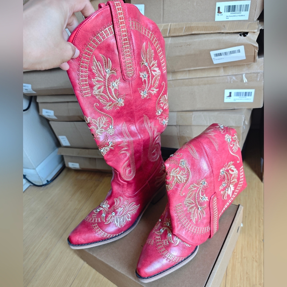Red Embroidered Women's Boots